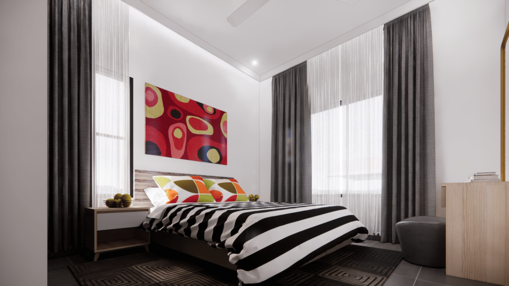 a modern bedroom of a three bedroom home