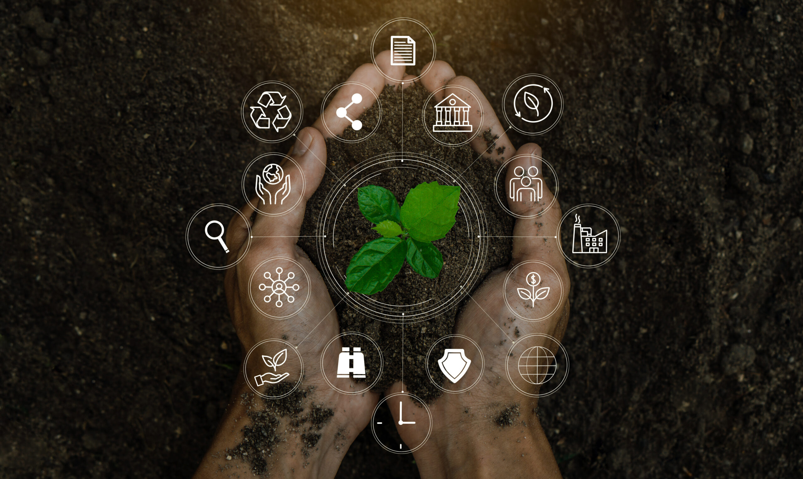 ESG icon concept in the woman hand for environmental, social, and governance by using technology of renewable resources to reduce pollution and carbon emission in sustainable and ethical business on the Network connection
